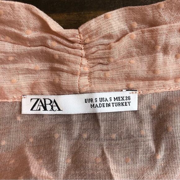 Zara Swiss Dot Tie Front Pink Blouse Women’s Small Cottagecore Sheer Romantic - Picture 2 of 15